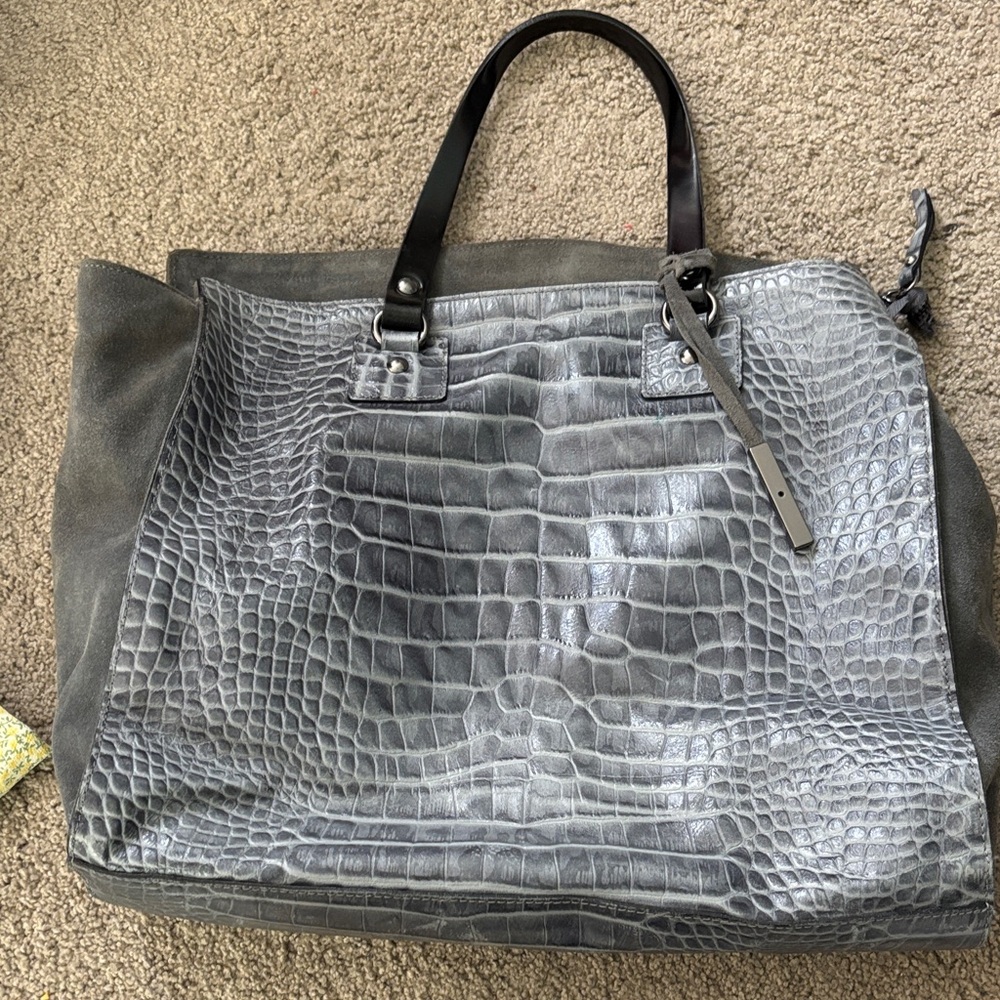 Gray Crocodile Embossed Tote Bag